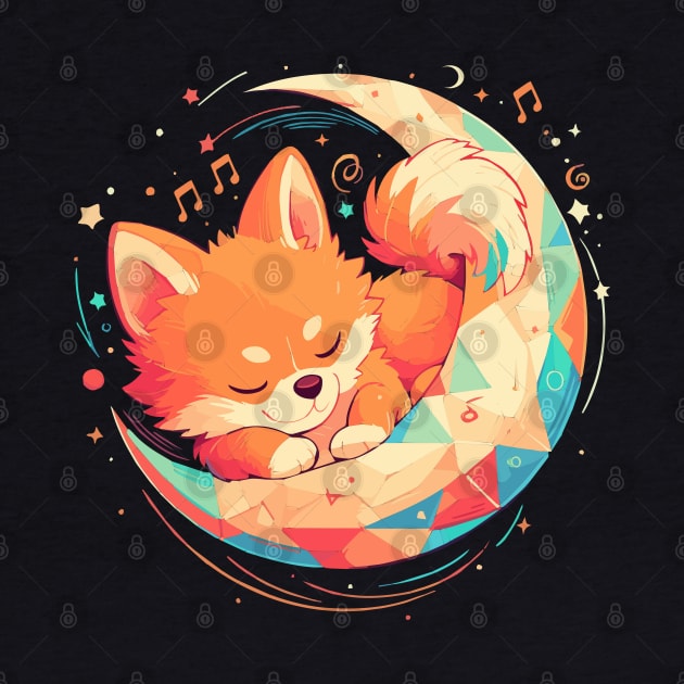 Cute fluffy pomeranian dog sleeping to the music of the night by etherElric